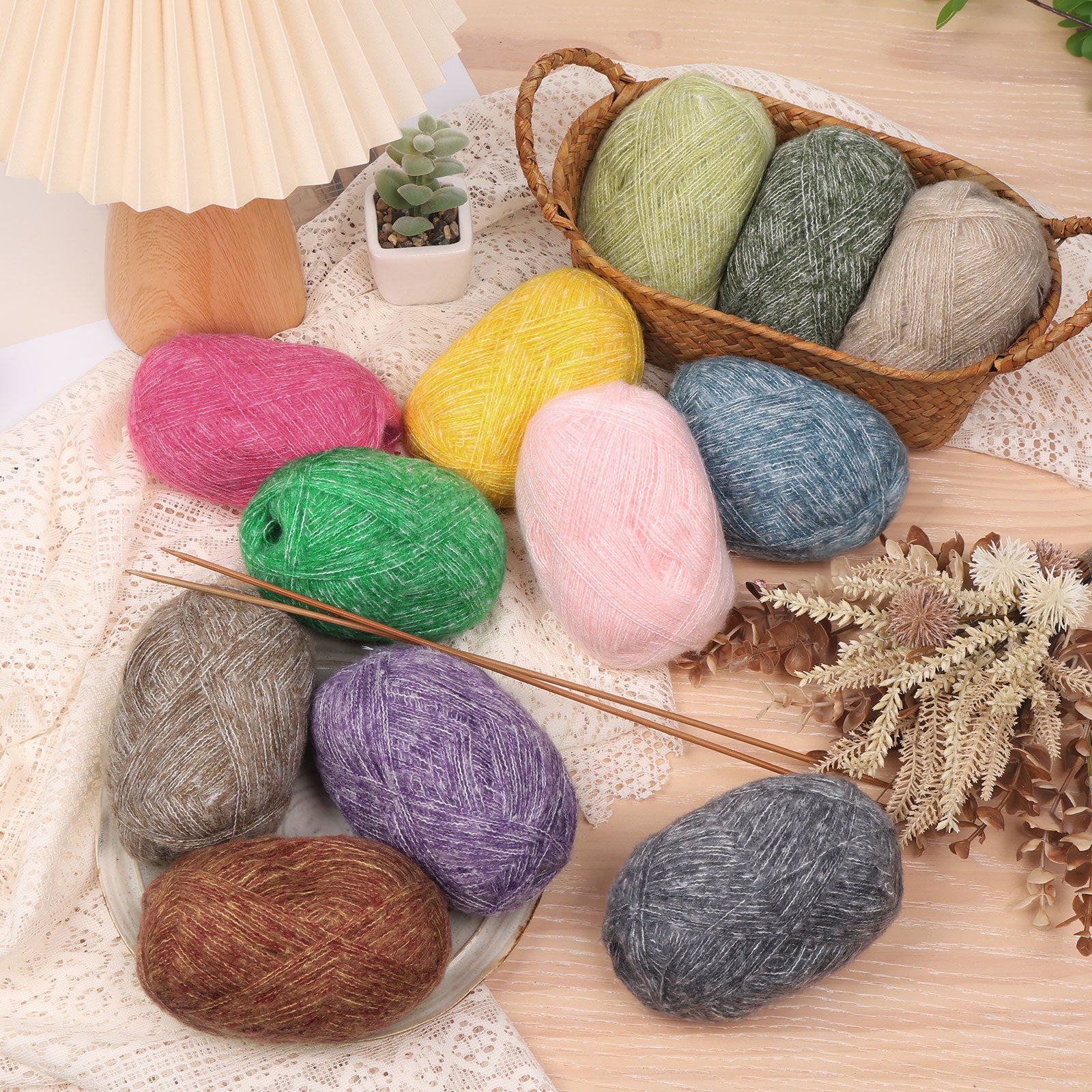 NICEEC 4 Skeins Colorful Pile Yarn, Super Soft & Single Ply, Superfine & Thin Yarn for Crochet & Knitting, 100% Polyester, Total 5.64oz/1247yds