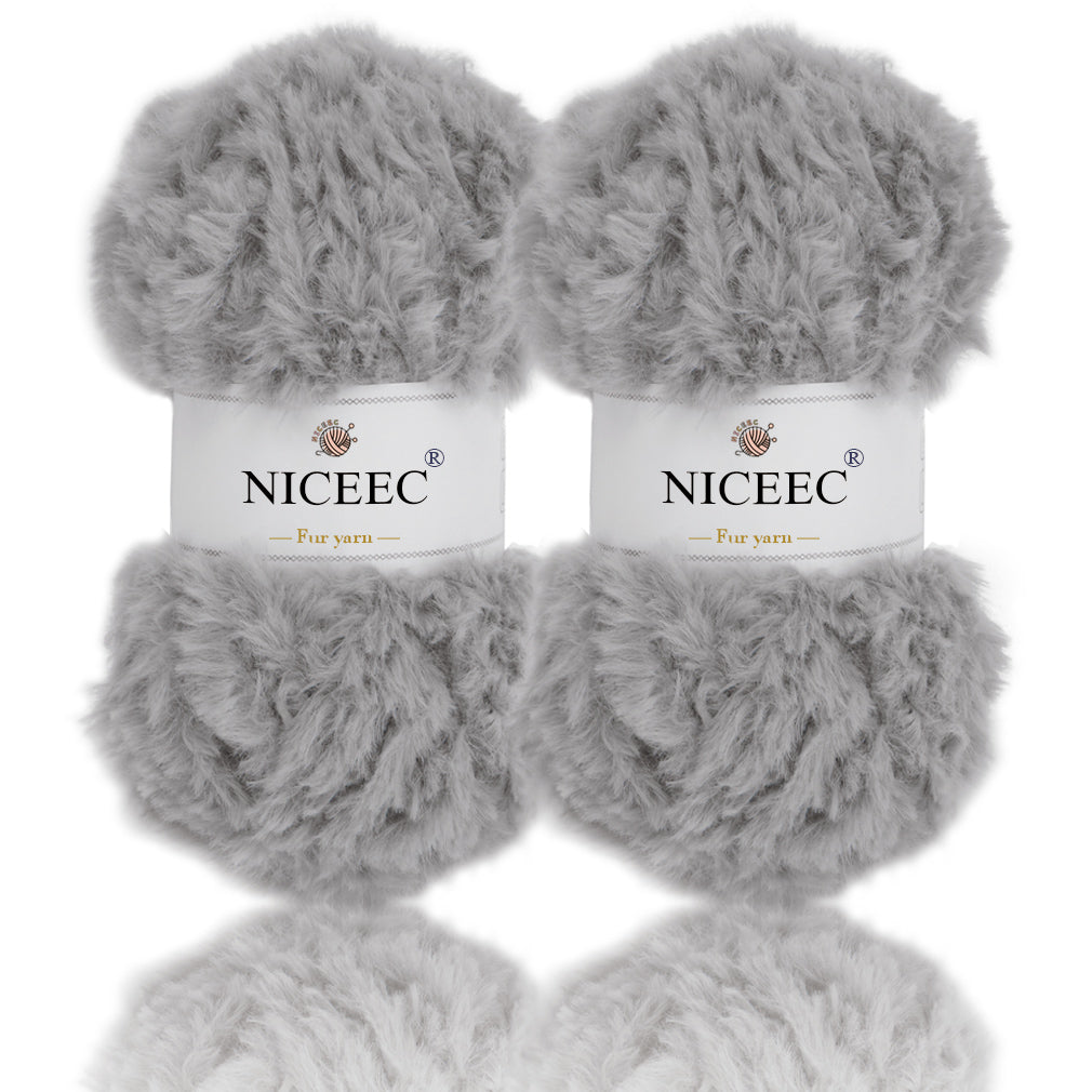 NICEEC - 2 madejas de hilo de pelo sintético supersuave, grueso y esponjoso, para tejer a crochet - Longitud total: 2 x 32 m (2 x 35 yardas, 50 g x 2) 