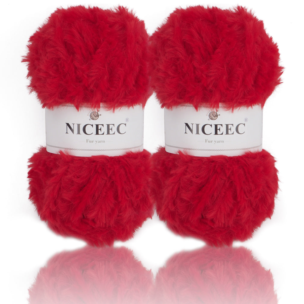 NICEEC - 2 madejas de hilo de pelo sintético supersuave, grueso y esponjoso, para tejer a crochet - Longitud total: 2 x 32 m (2 x 35 yardas, 50 g x 2) 