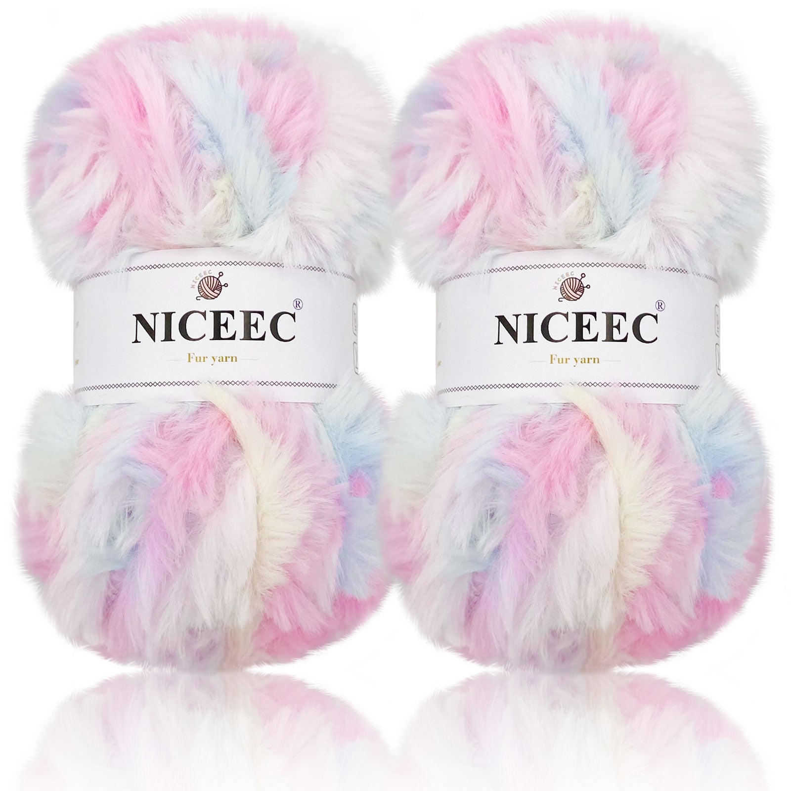 NICEEC - 2 madejas de hilo de pelo sintético supersuave, grueso y esponjoso, para tejer a crochet - Longitud total: 2 x 32 m (2 x 35 yardas, 50 g x 2) 