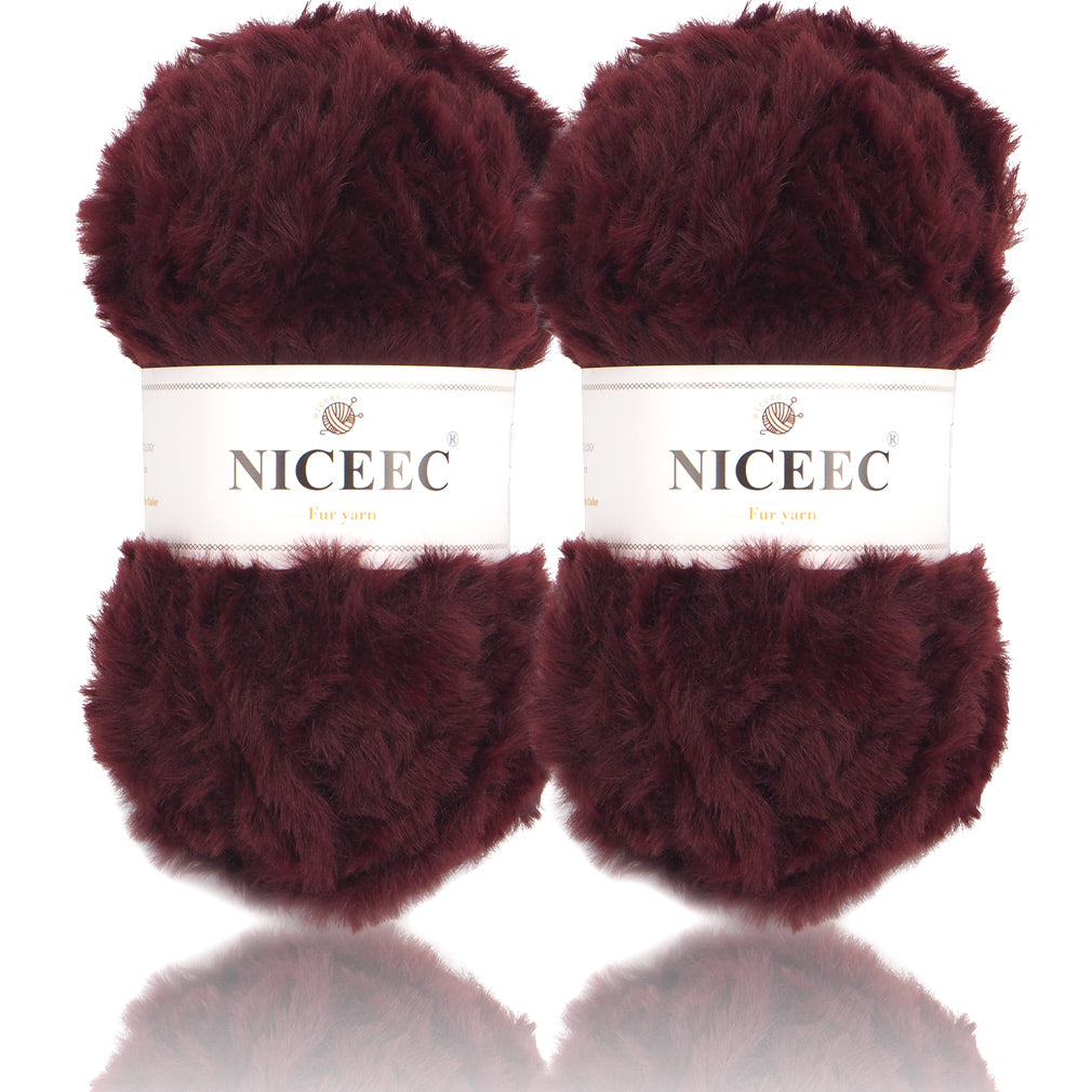 NICEEC - 2 madejas de hilo de pelo sintético supersuave, grueso y esponjoso, para tejer a crochet - Longitud total: 2 x 32 m (2 x 35 yardas, 50 g x 2) 