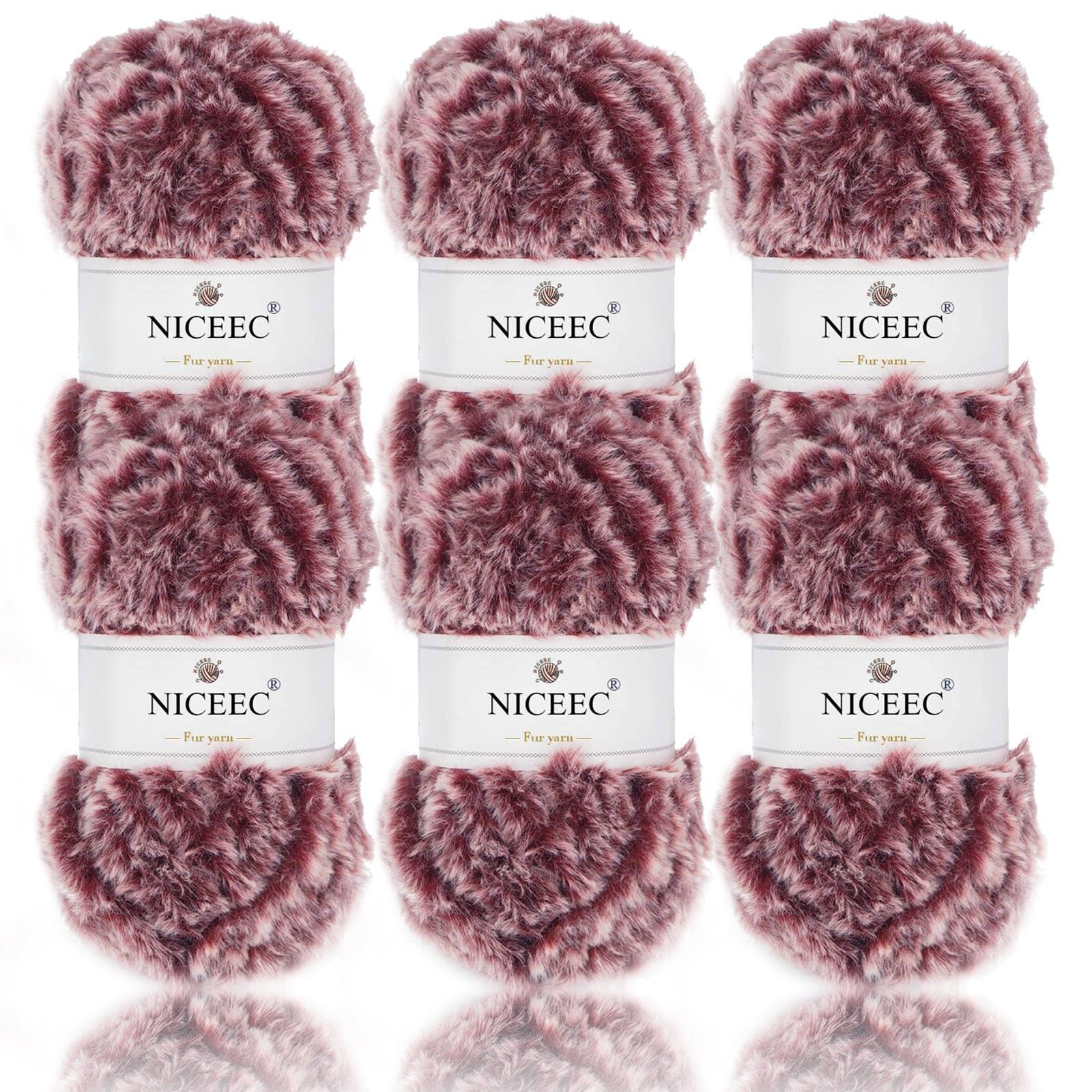 NICEEC - 2 madejas de hilo de pelo sintético supersuave, grueso y esponjoso, para tejer a crochet - Longitud total: 2 x 32 m (2 x 35 yardas, 50 g x 2) 