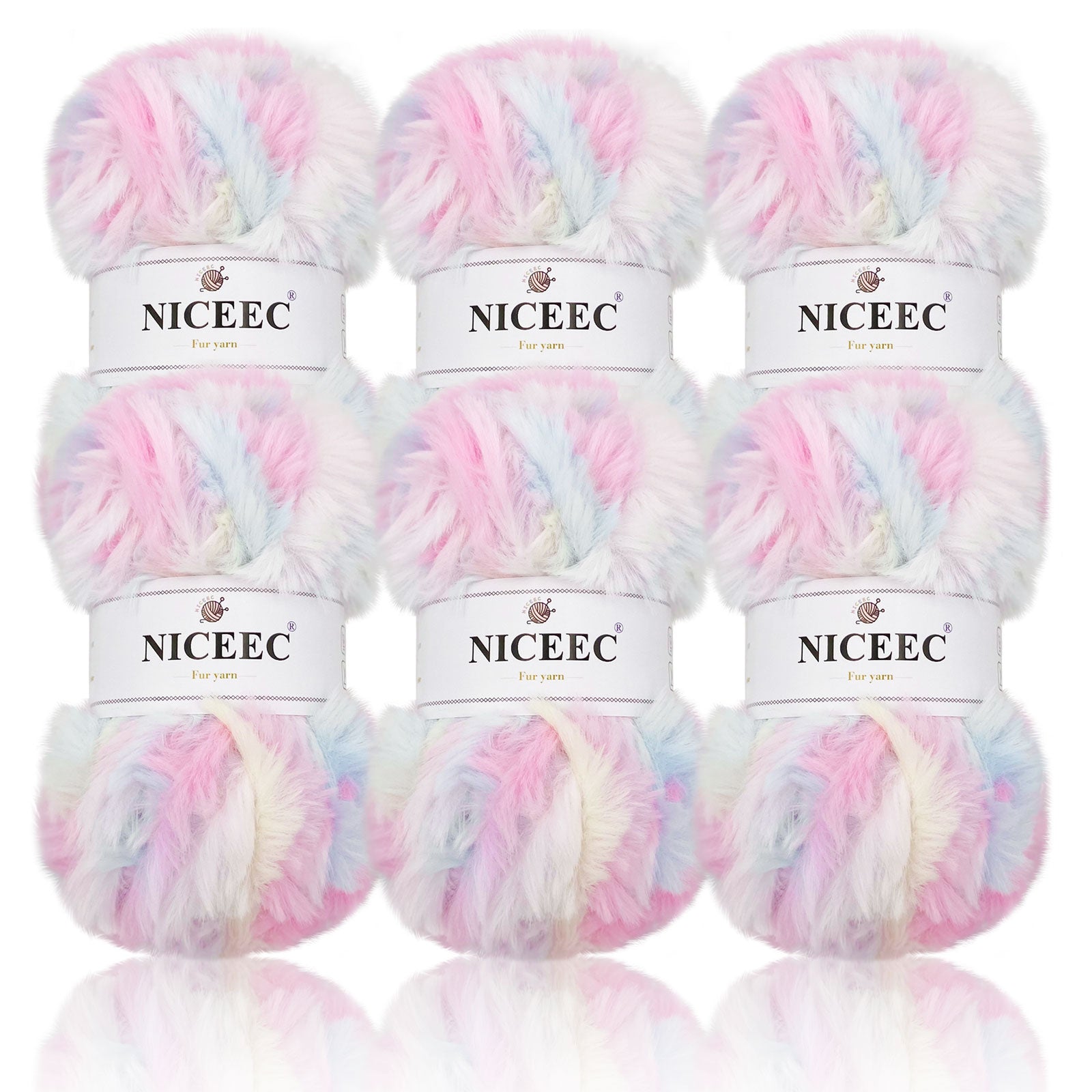 NICEEC - 2 madejas de hilo de pelo sintético supersuave, grueso y esponjoso, para tejer a crochet - Longitud total: 2 x 32 m (2 x 35 yardas, 50 g x 2) 