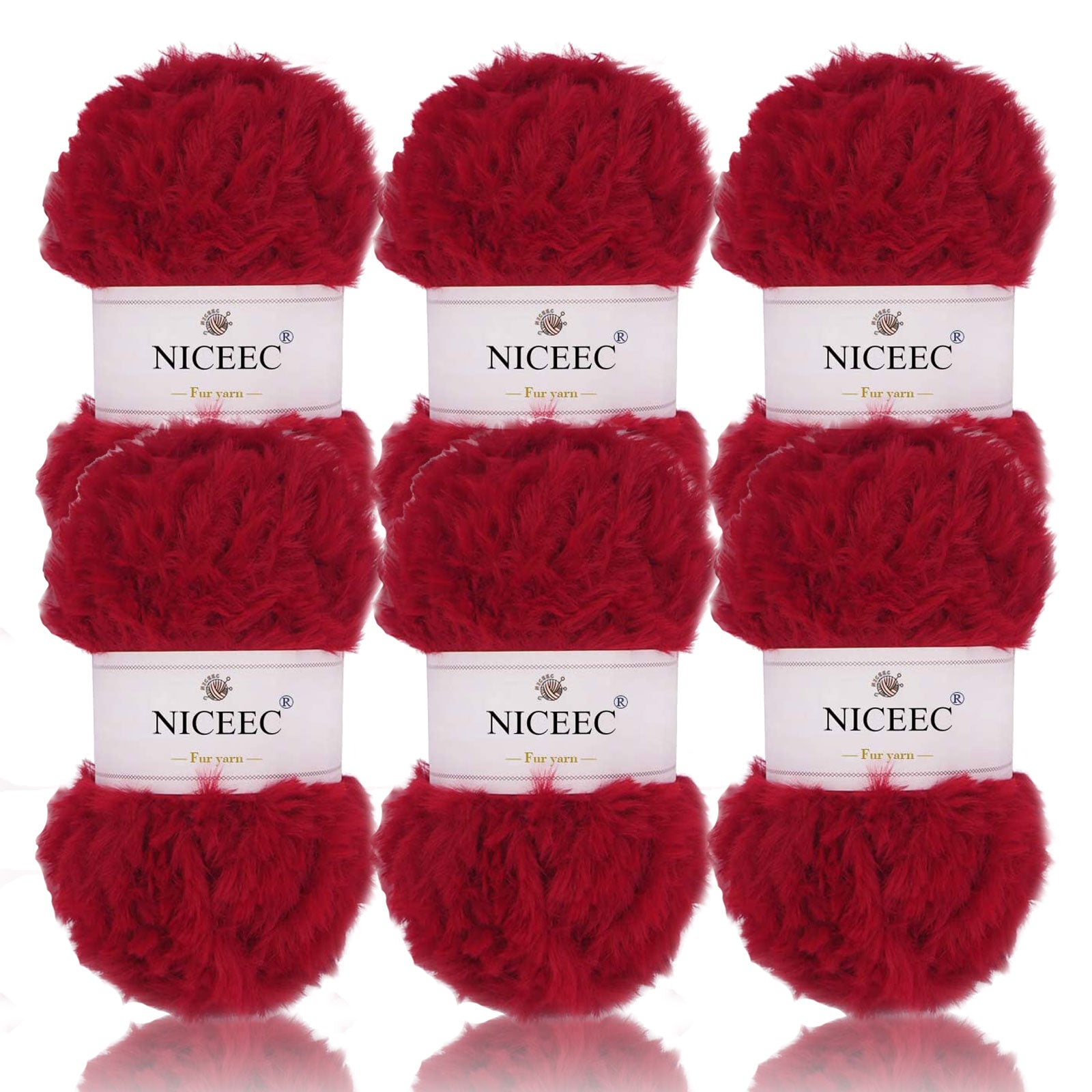 NICEEC - 2 madejas de hilo de pelo sintético supersuave, grueso y esponjoso, para tejer a crochet - Longitud total: 2 x 32 m (2 x 35 yardas, 50 g x 2) 