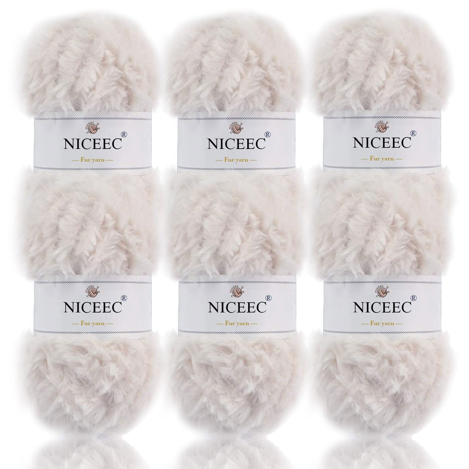 NICEEC - 2 madejas de hilo de pelo sintético supersuave, grueso y esponjoso, para tejer a crochet - Longitud total: 2 x 32 m (2 x 35 yardas, 50 g x 2) 