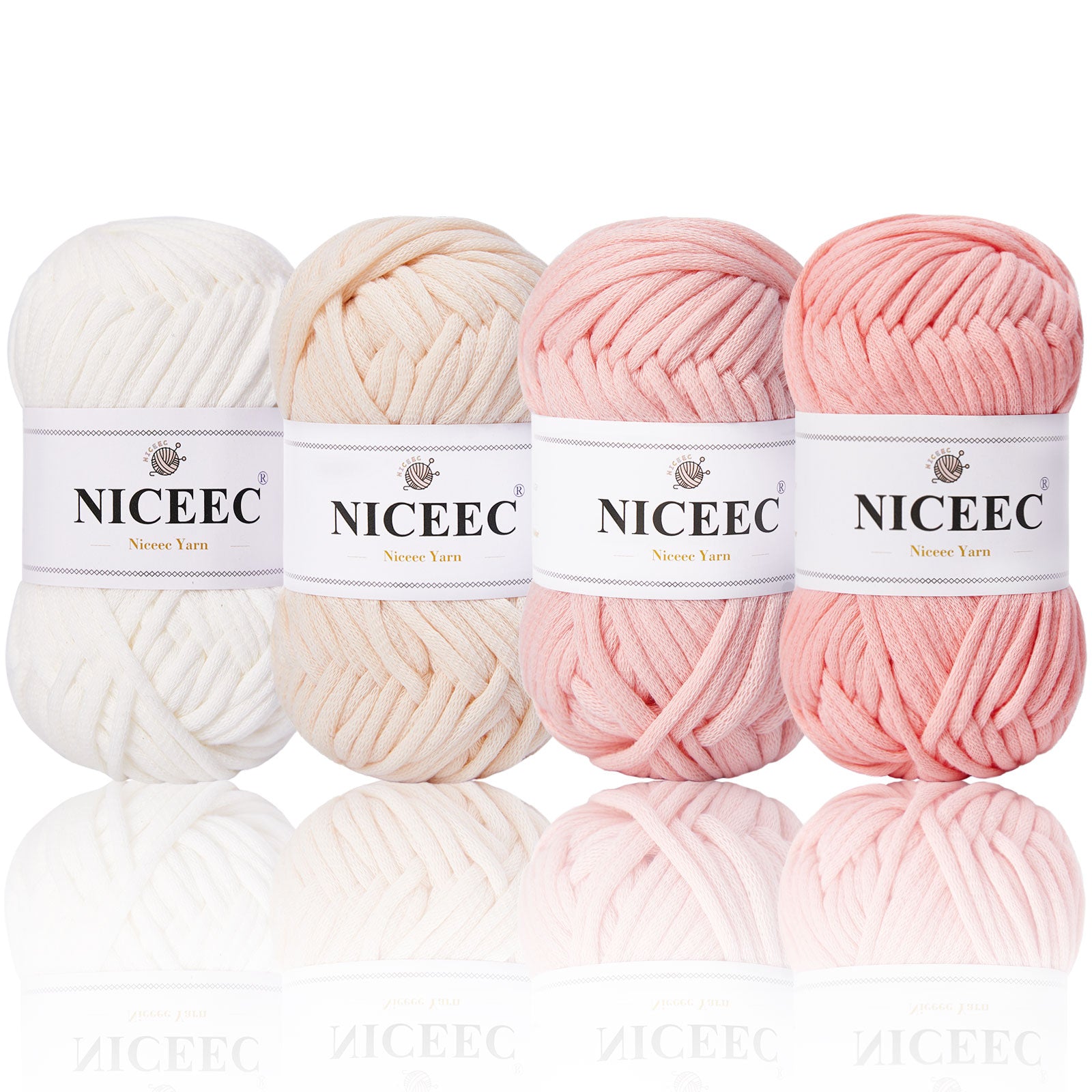 NICEEC 4 Skeins Crochet Yarn Soft Knitting Yarn for Beginners Cotton-Nylon Blend Yarn Easy-Use Yarn for Starters Crochet Kit Making Yarn for DIY Craft Total Length 4×55yds(4×1.76oz)