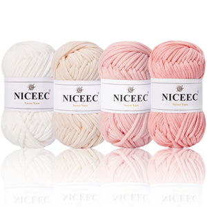 NICEEC 4 Skeins Crochet Yarn Soft Knitting Yarn for Beginners Cotton-Nylon Blend Yarn Easy-Use Yarn for Starters Crochet Kit Making Yarn for DIY Craft Total Length 4×55yds(4×1.76oz)