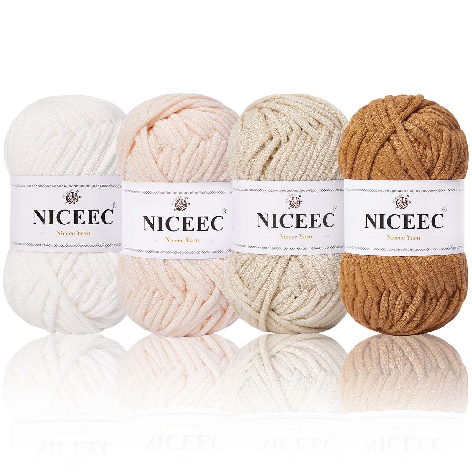 NICEEC 4 Skeins Crochet Yarn Soft Knitting Yarn for Beginners Cotton-Nylon Blend Yarn Easy-Use Yarn for Starters Crochet Kit Making Yarn for DIY Craft Total Length 4×55yds(4×1.76oz)