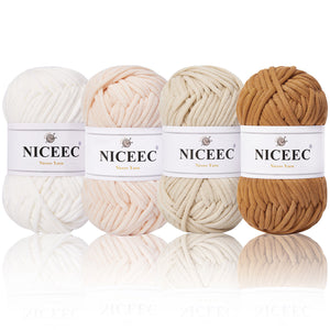 NICEEC 4 Skeins Crochet Yarn Soft Knitting Yarn for Beginners Cotton-Nylon Blend Yarn Easy-Use Yarn for Starters Crochet Kit Making Yarn for DIY Craft Total Length 4×55yds(4×1.76oz)