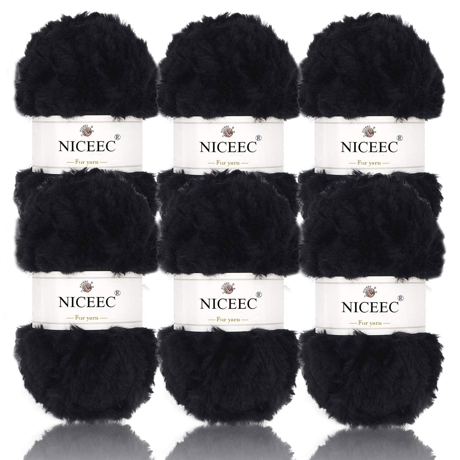 NICEEC - 2 madejas de hilo de pelo sintético supersuave, grueso y esponjoso, para tejer a crochet - Longitud total: 2 x 32 m (2 x 35 yardas, 50 g x 2) 