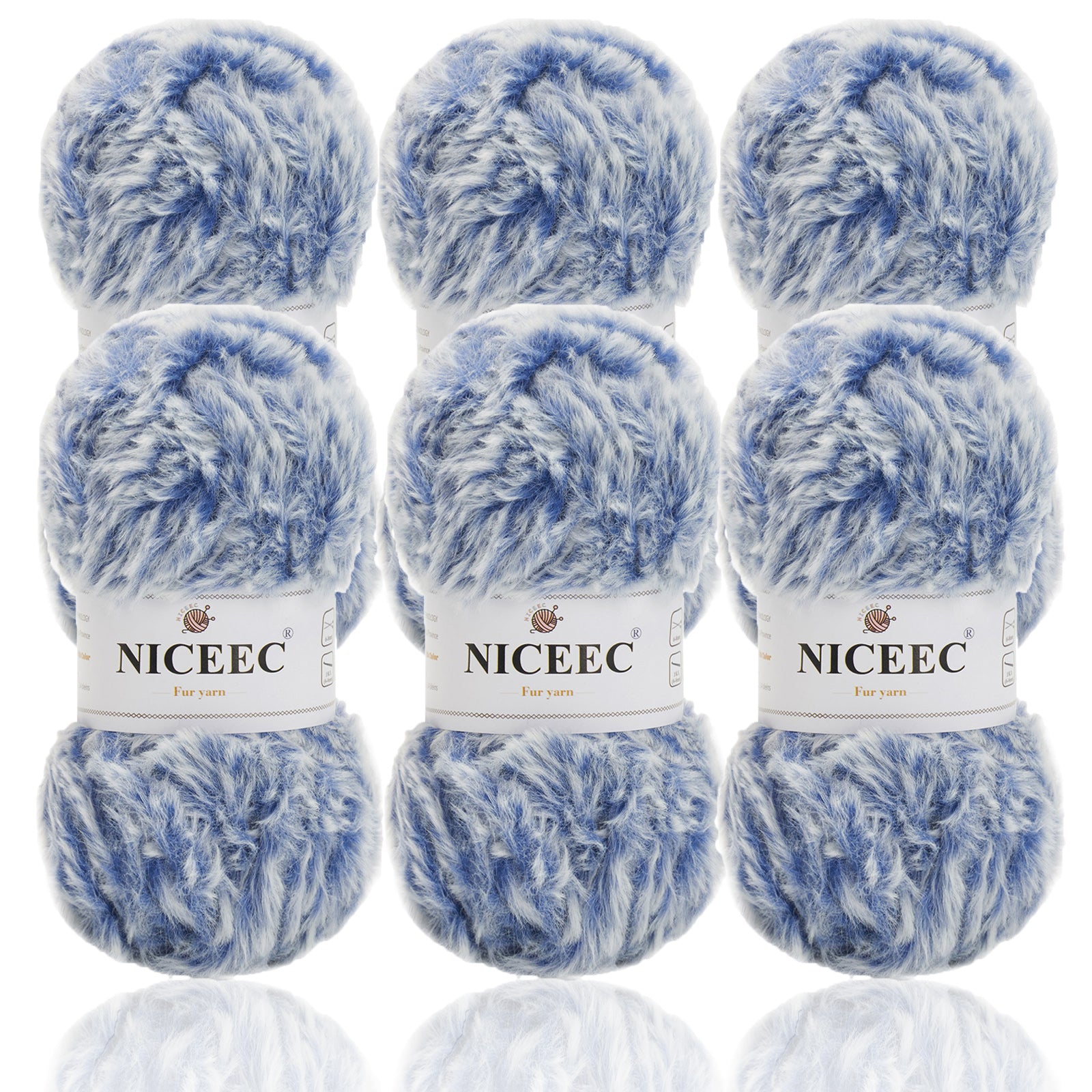 NICEEC - 2 madejas de hilo de pelo sintético supersuave, grueso y esponjoso, para tejer a crochet - Longitud total: 2 x 32 m (2 x 35 yardas, 50 g x 2) 