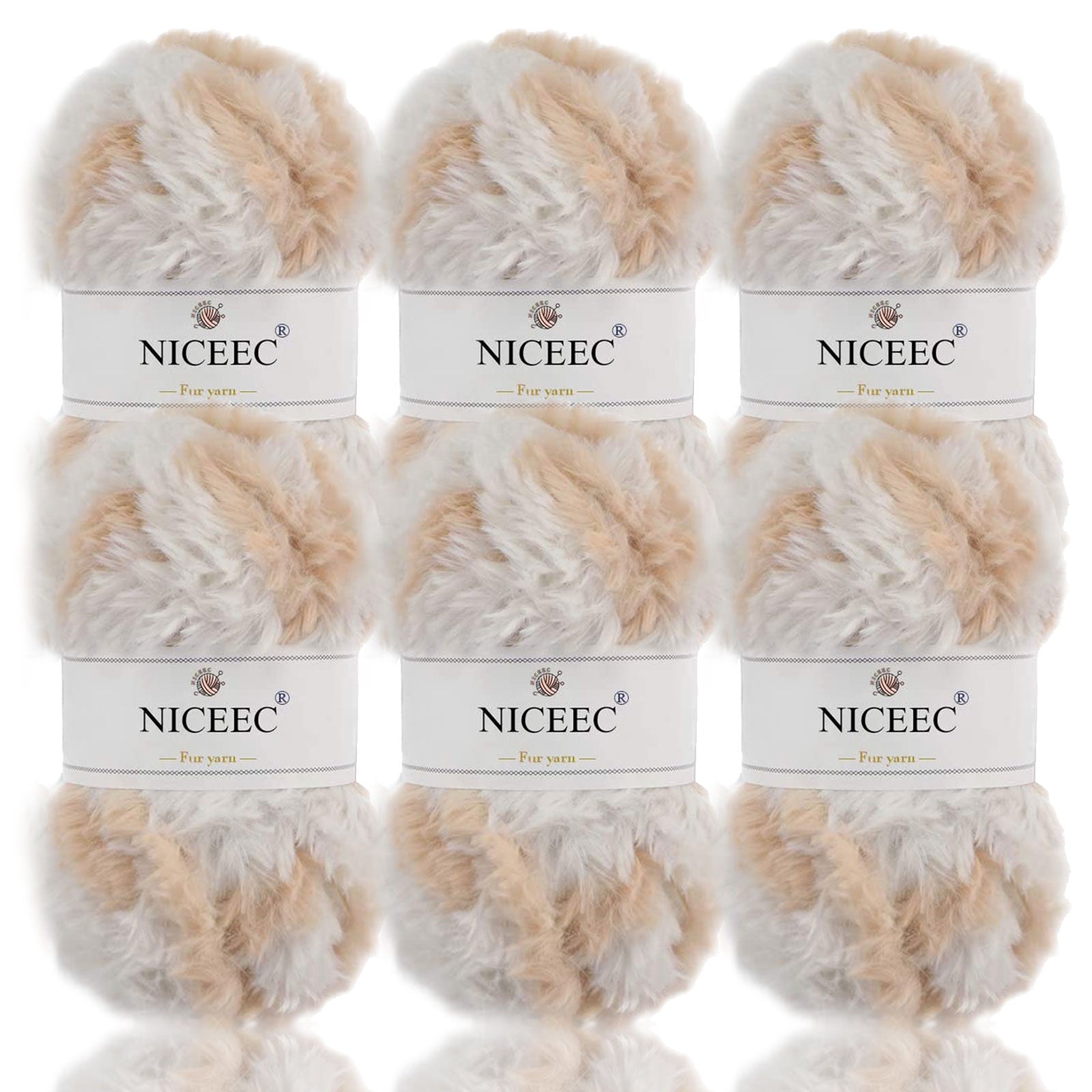 NICEEC - 2 madejas de hilo de pelo sintético supersuave, grueso y esponjoso, para tejer a crochet - Longitud total: 2 x 32 m (2 x 35 yardas, 50 g x 2) 