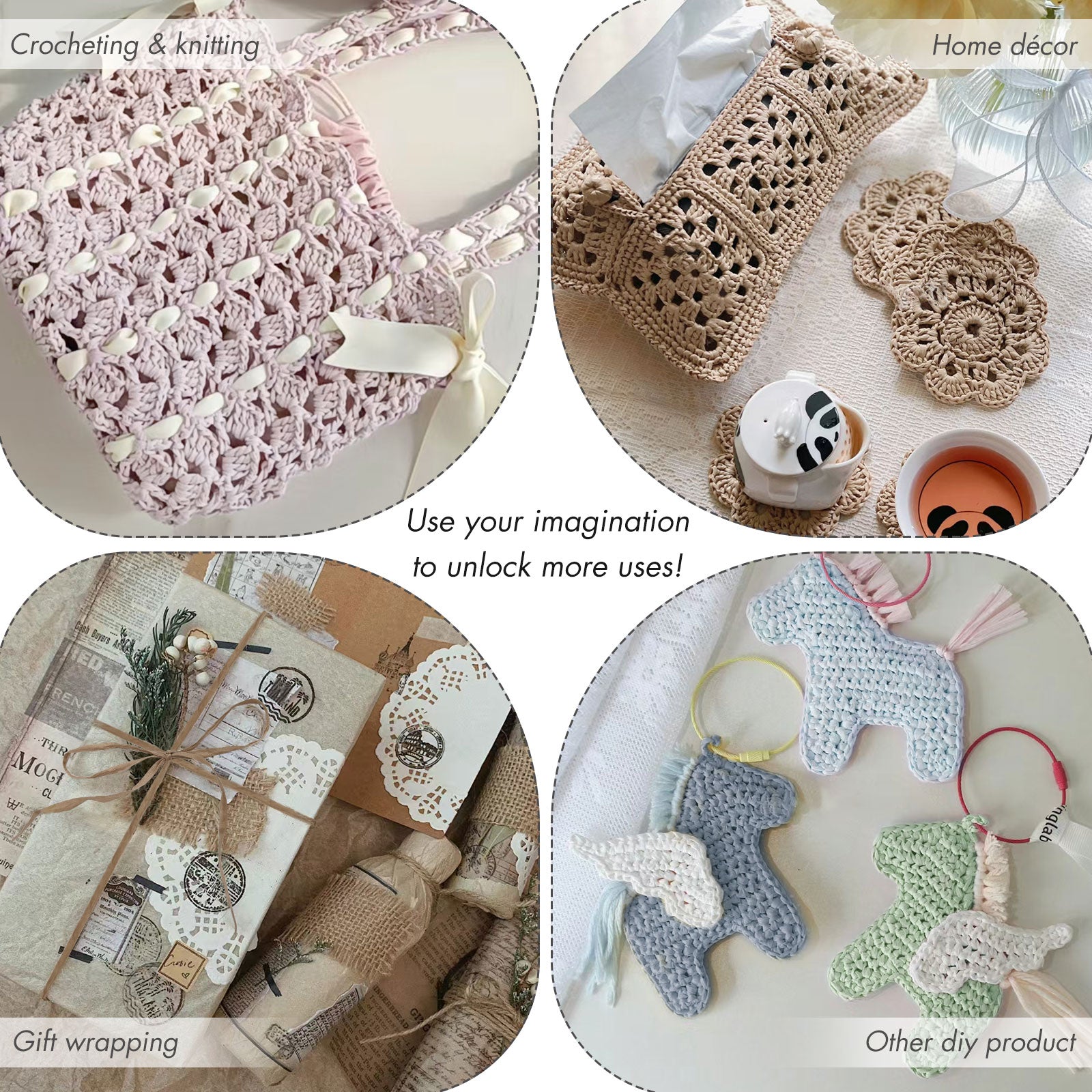 NICEEC - 6 madejas de hilo de cinta suave para crochet, papel artesanal, rafia fácil de crochet, cinta para manualidades y envoltura de regalos (longitud total: 1,76 oz × 6/109 yds × 6 - caqui) 