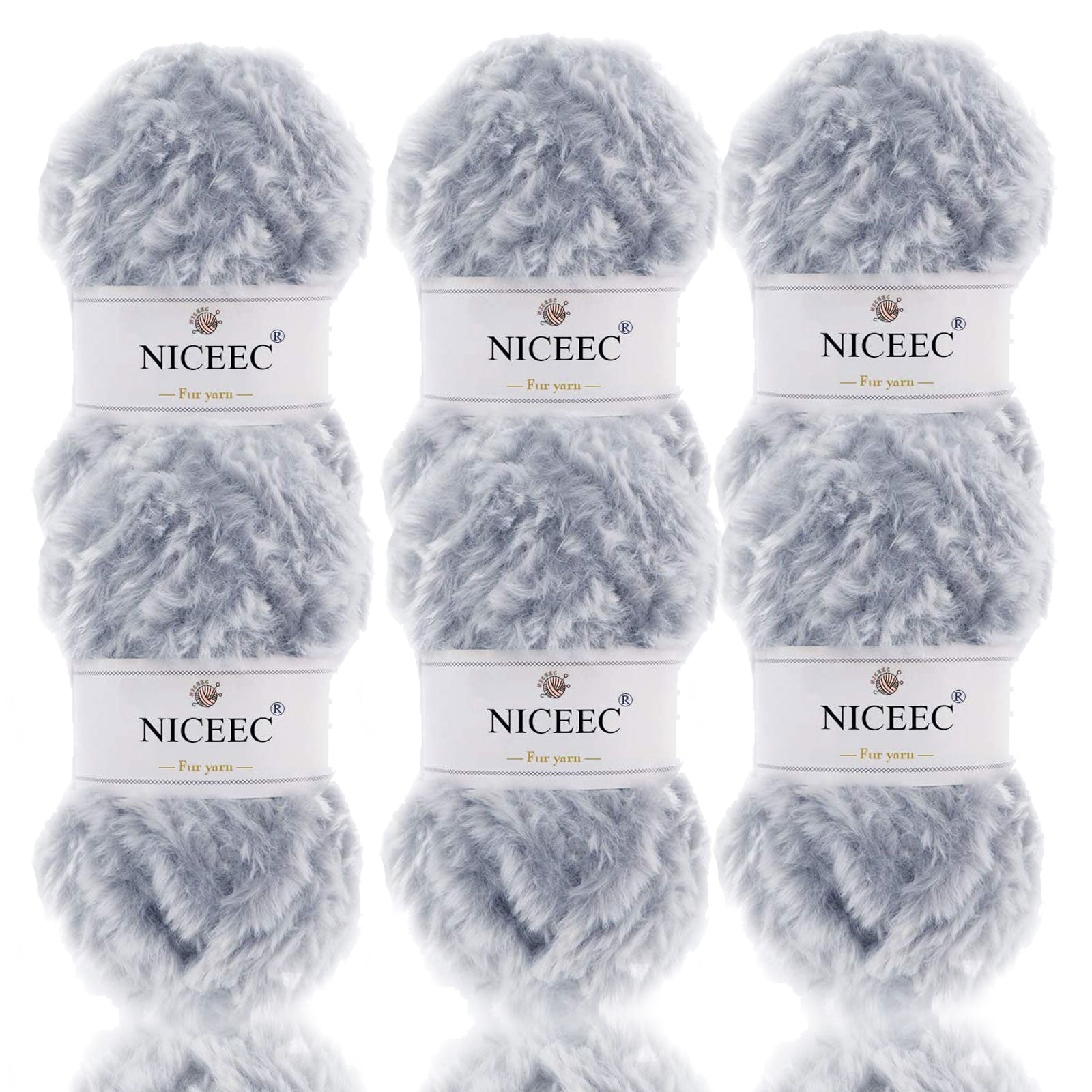 NICEEC - 2 madejas de hilo de pelo sintético supersuave, grueso y esponjoso, para tejer a crochet - Longitud total: 2 x 32 m (2 x 35 yardas, 50 g x 2) 