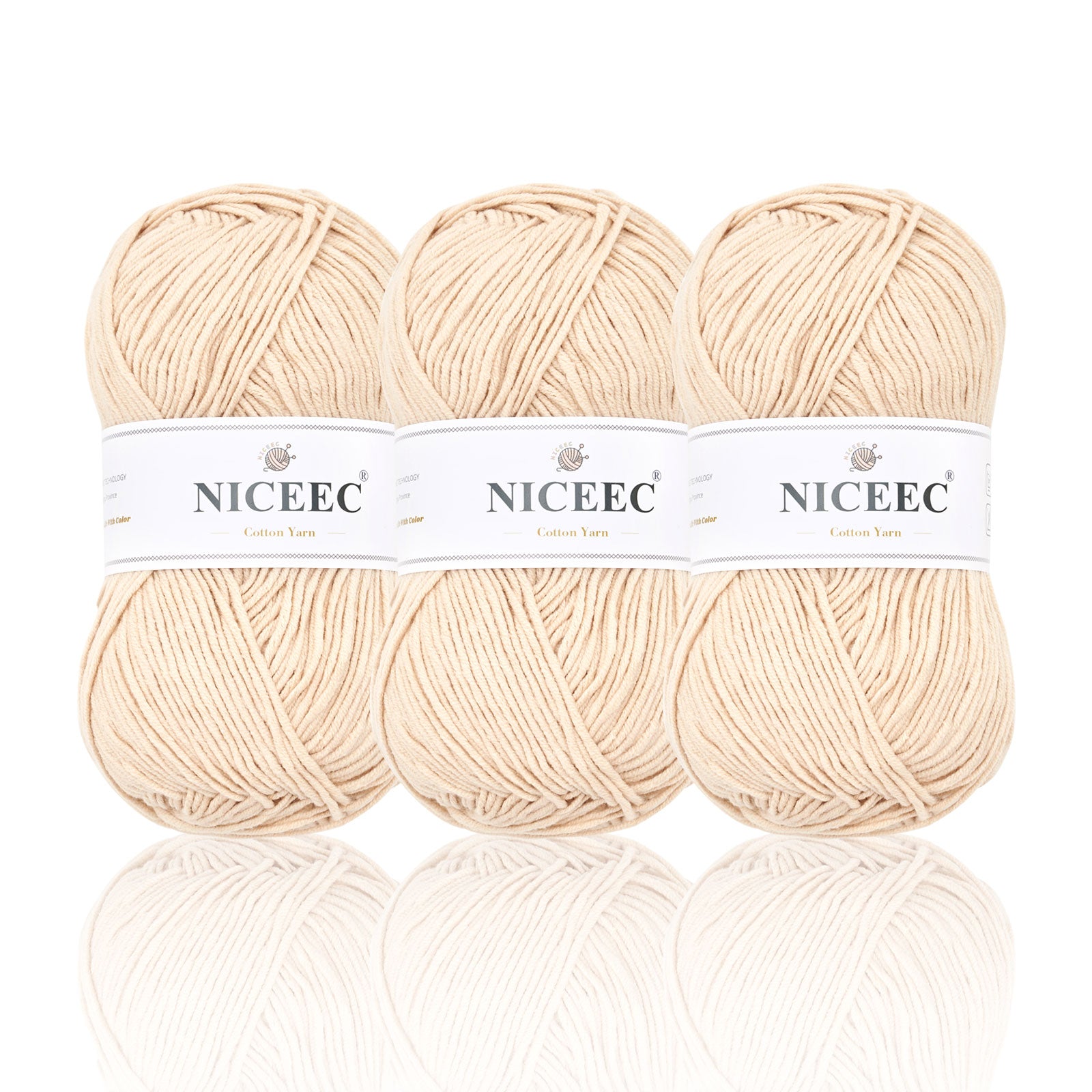 NICEEC 3 Skeins Soft Cotton Yarn 5ply Baby Cotton Yarn for Knitting Crochet Baby Weight Yarn Cotton Blend Yarn Total Length 3×220m(3×240 yds,100g×3)