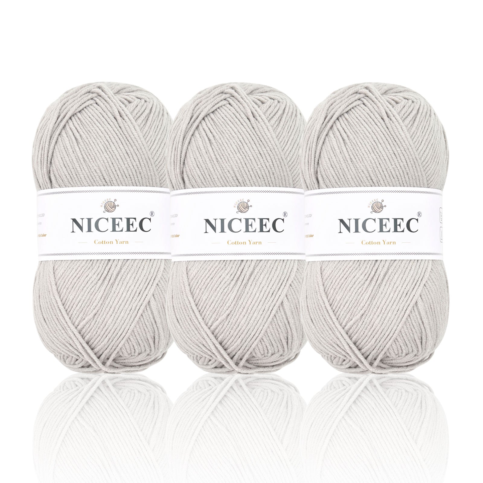 NICEEC 3 Skeins Soft Cotton Yarn 5ply Baby Cotton Yarn for Knitting Crochet Baby Weight Yarn Cotton Blend Yarn Total Length 3×220m(3×240 yds,100g×3)
