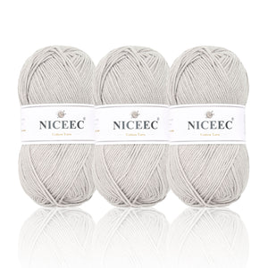 NICEEC 3 Skeins Soft Cotton Yarn 5ply Baby Cotton Yarn for Knitting Crochet Baby Weight Yarn Cotton Blend Yarn Total Length 3×220m(3×240 yds,100g×3)