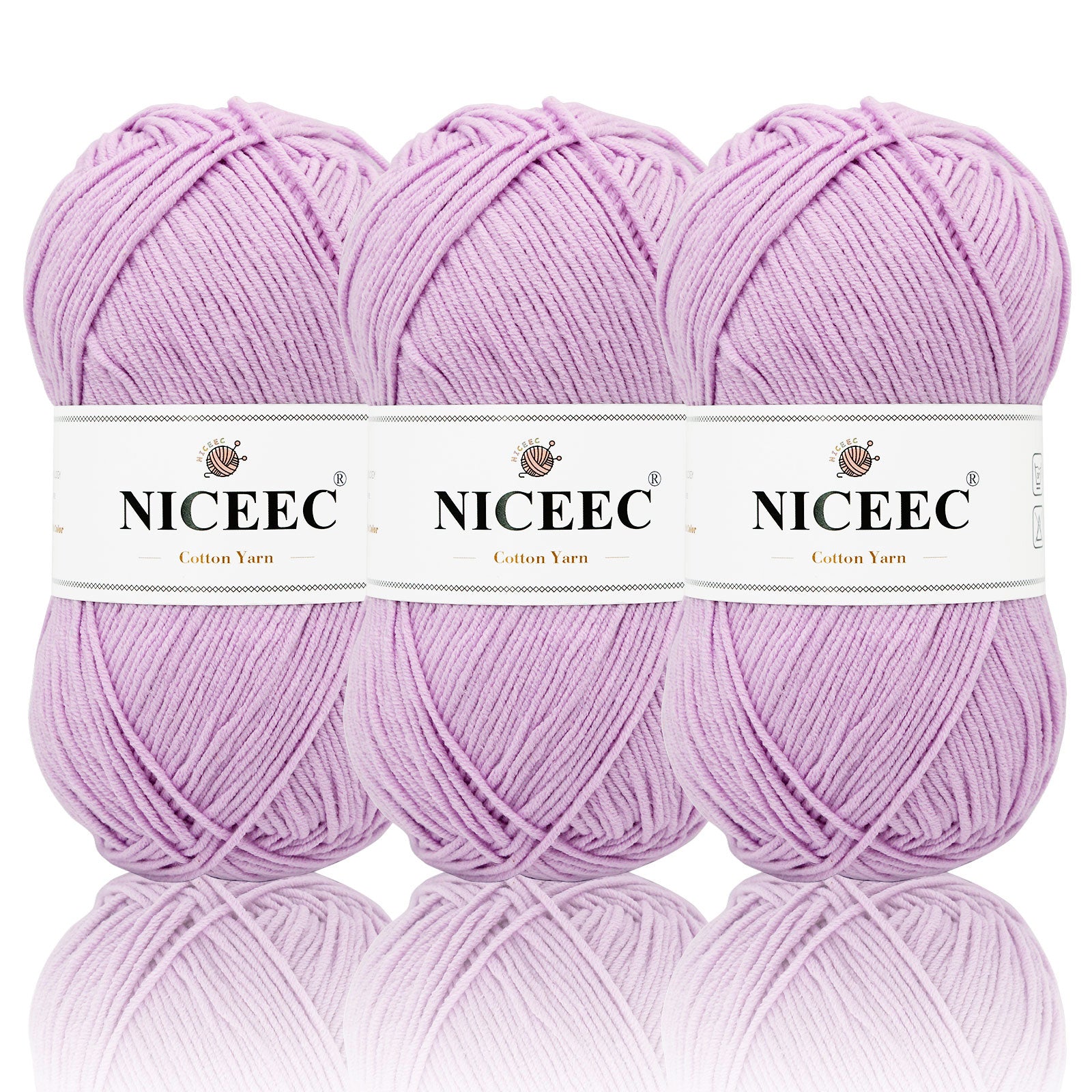 NICEEC 3 Skeins Soft Cotton Yarn 5ply Baby Cotton Yarn for Knitting Crochet Baby Weight Yarn Cotton Blend Yarn Total Length 3×220m(3×240 yds,100g×3)