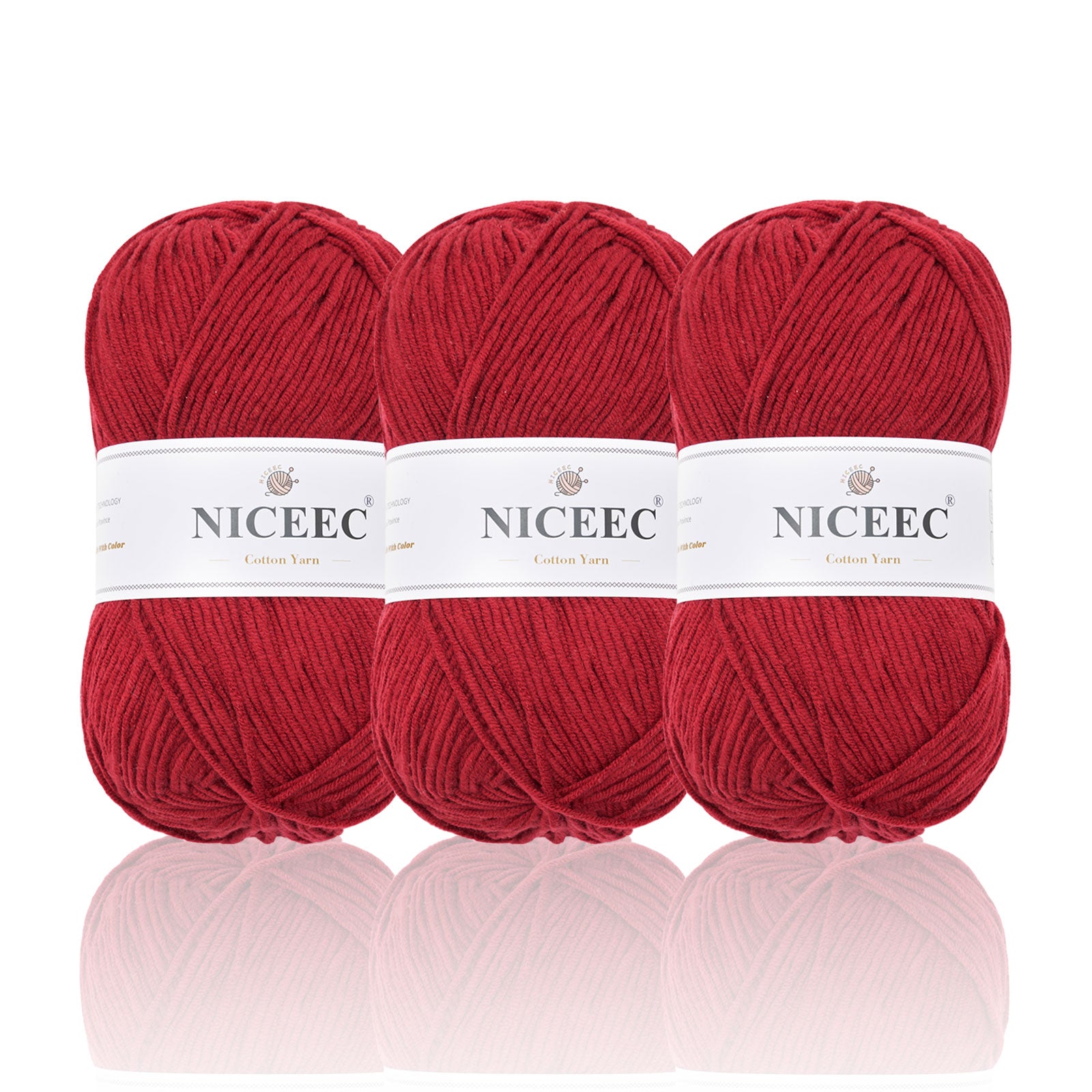 NICEEC 3 Skeins Soft Cotton Yarn 5ply Baby Cotton Yarn for Knitting Crochet Baby Weight Yarn Cotton Blend Yarn Total Length 3×220m(3×240 yds,100g×3)