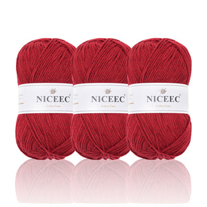 NICEEC 3 Skeins Soft Cotton Yarn 5ply Baby Cotton Yarn for Knitting Crochet Baby Weight Yarn Cotton Blend Yarn Total Length 3×220m(3×240 yds,100g×3)