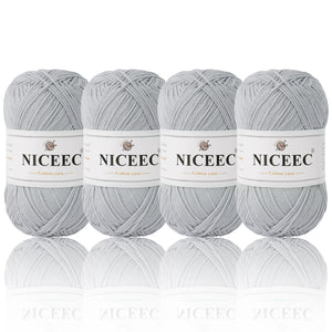 NICEEC 4 Skeins Soft Baby Yarn 100% Cotton Yarn for Crochet Knitting 4 Ply Yarn Blanket Yarn for DIY Craft Fingering Weight Yarn Total Length 4×175yds/4×50g