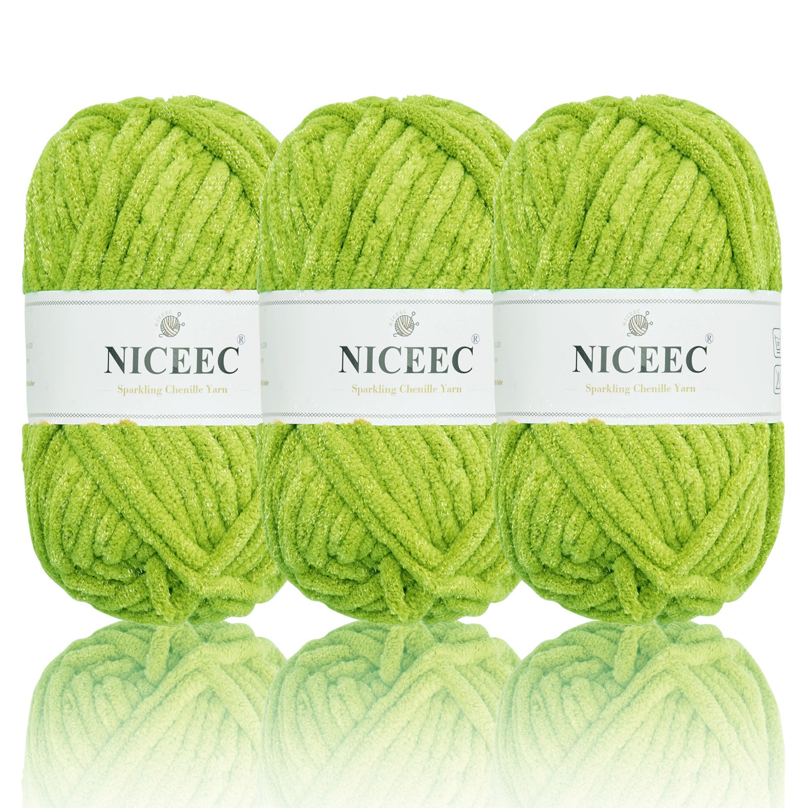 NICEEC - 3 madejas de hilo de chenilla brillante, suave, para tejer a crochet, mantas, manualidades y manualidades - Largo total: 3 x 50 m (3 x 55 yardas, 100 g x 3) 