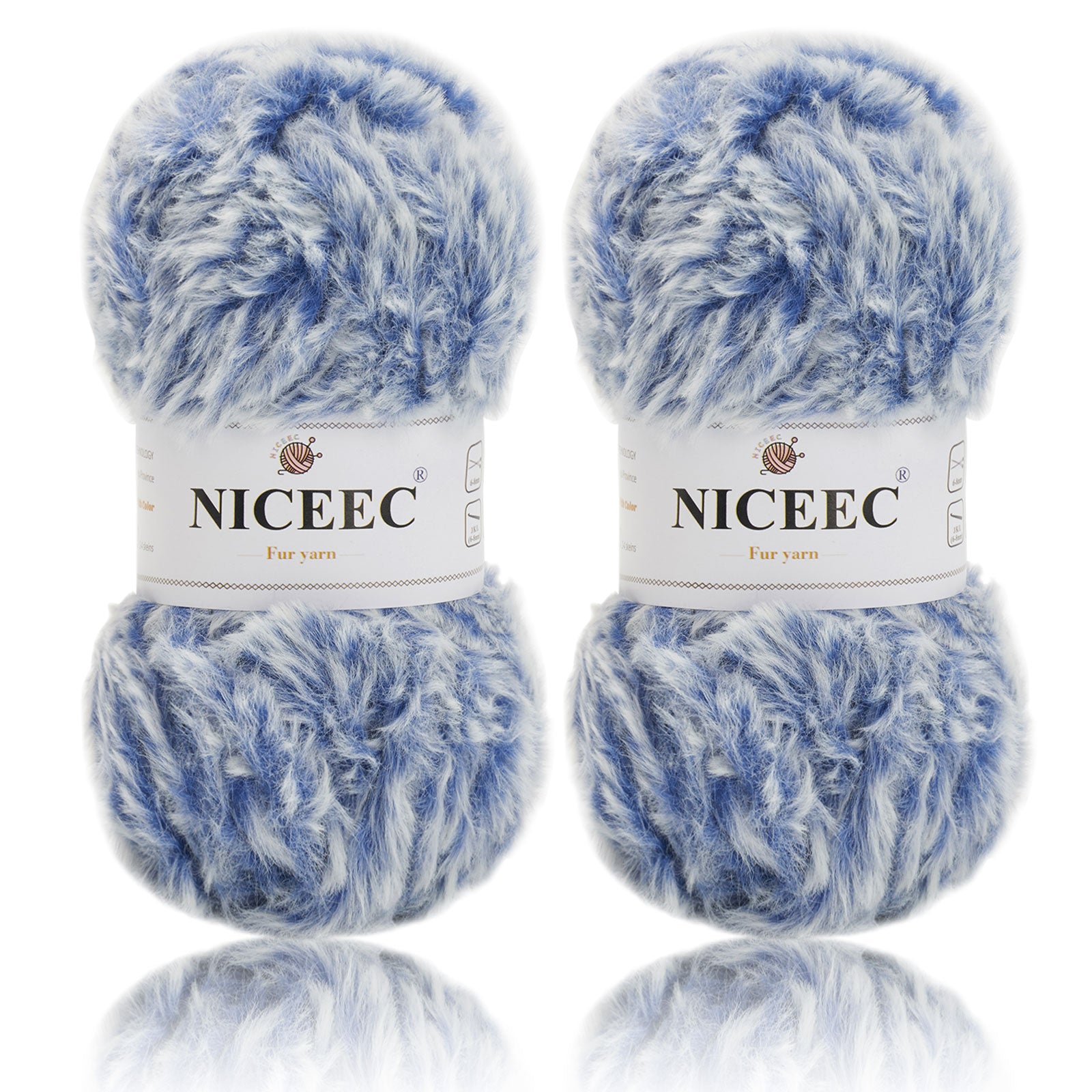 NICEEC - 2 madejas de hilo de pelo sintético supersuave, grueso y esponjoso, para tejer a crochet - Longitud total: 2 x 32 m (2 x 35 yardas, 50 g x 2) 