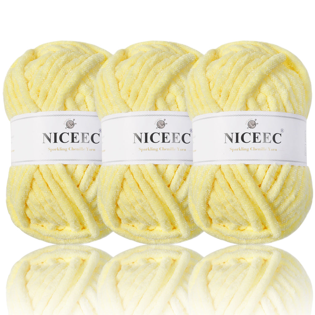 NICEEC - 3 madejas de hilo de chenilla brillante, suave, para tejer a crochet, mantas, manualidades y manualidades - Largo total: 3 x 50 m (3 x 55 yardas, 100 g x 3) 