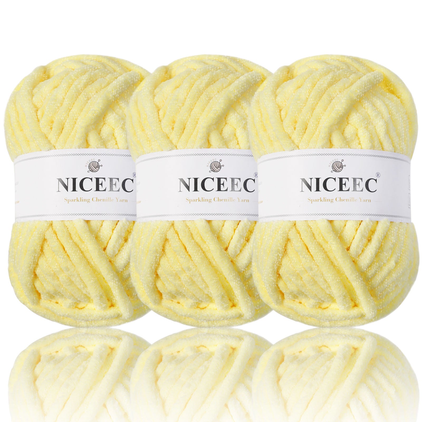 NICEEC - 3 madejas de hilo de chenilla brillante, suave, para tejer a crochet, mantas, manualidades y manualidades - Largo total: 3 x 50 m (3 x 55 yardas, 100 g x 3) 