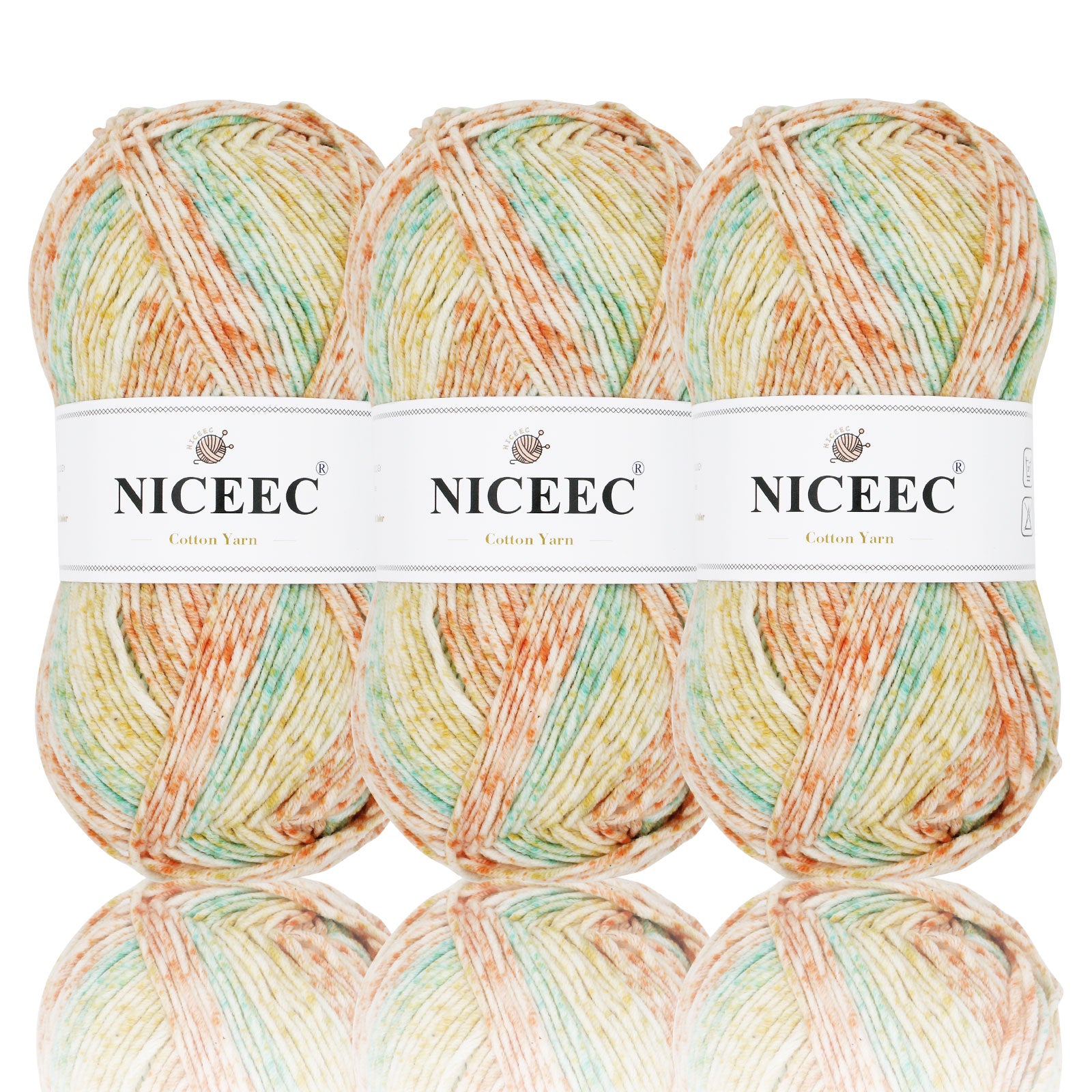 NICEEC 3 Skeins Soft Cotton Yarn 5ply Baby Cotton Yarn for Knitting Crochet Baby Weight Yarn Cotton Blend Yarn Total Length 3×220m(3×240 yds,100g×3)