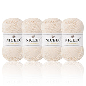 NICEEC 4 Skeins Soft Baby Yarn 100% Cotton Yarn for Crochet Knitting 4 Ply Yarn Blanket Yarn for DIY Craft Fingering Weight Yarn Total Length 4×175yds/4×50g