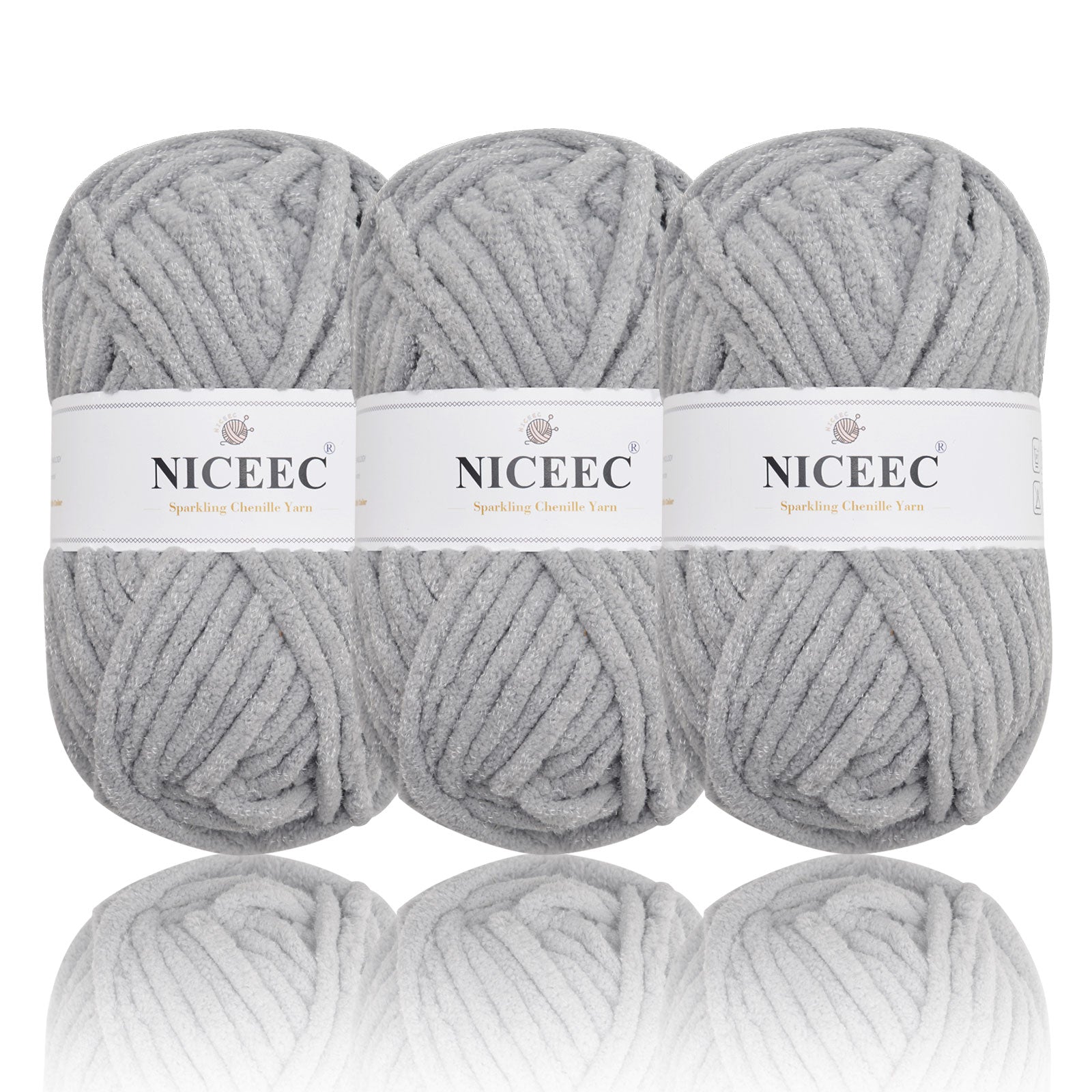 NICEEC - 3 madejas de hilo de chenilla brillante, suave, para tejer a crochet, mantas, manualidades y manualidades - Largo total: 3 x 50 m (3 x 55 yardas, 100 g x 3) 