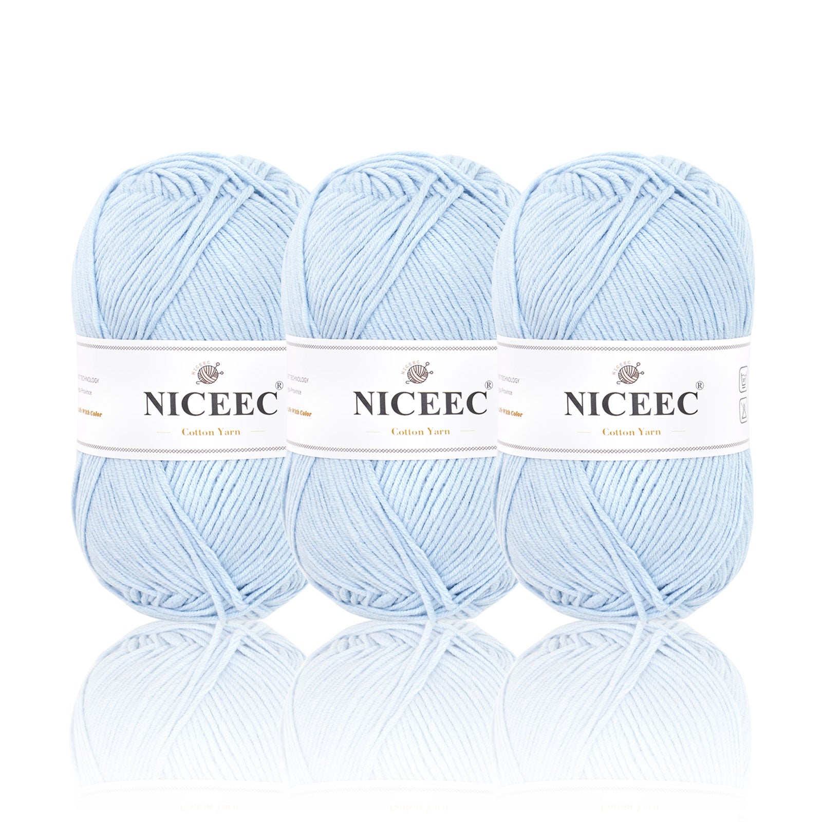 NICEEC 3 Skeins Soft Cotton Yarn 5ply Baby Cotton Yarn for Knitting Crochet Baby Weight Yarn Cotton Blend Yarn Total Length 3×220m(3×240 yds,100g×3)