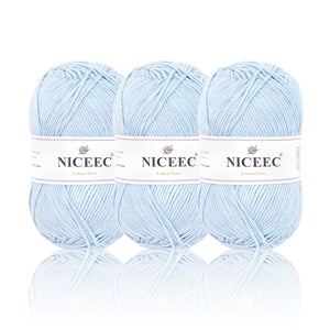 NICEEC 3 Skeins Soft Cotton Yarn 5ply Baby Cotton Yarn for Knitting Crochet Baby Weight Yarn Cotton Blend Yarn Total Length 3×220m(3×240 yds,100g×3)