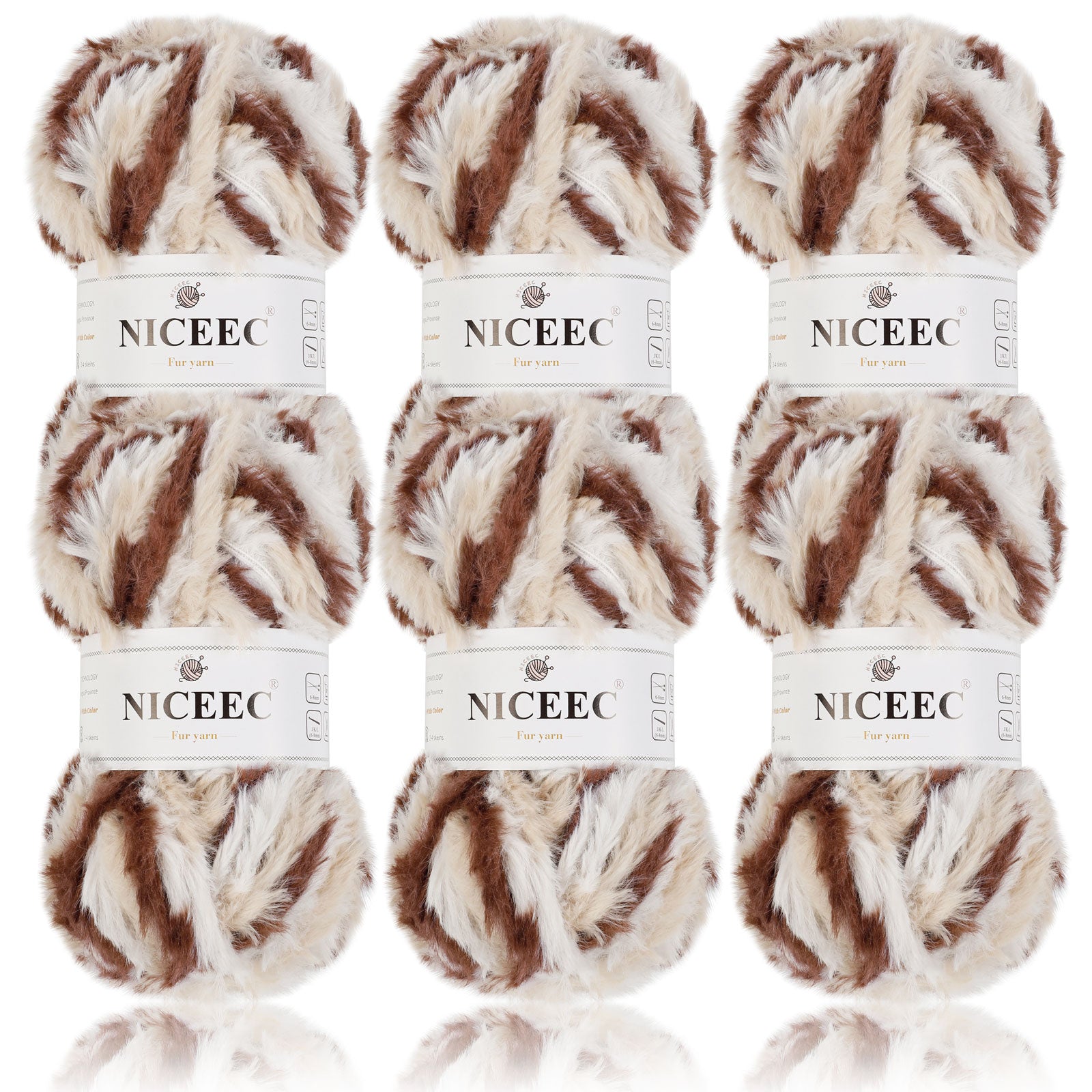 NICEEC - 2 madejas de hilo de pelo sintético supersuave, grueso y esponjoso, para tejer a crochet - Longitud total: 2 x 32 m (2 x 35 yardas, 50 g x 2) 