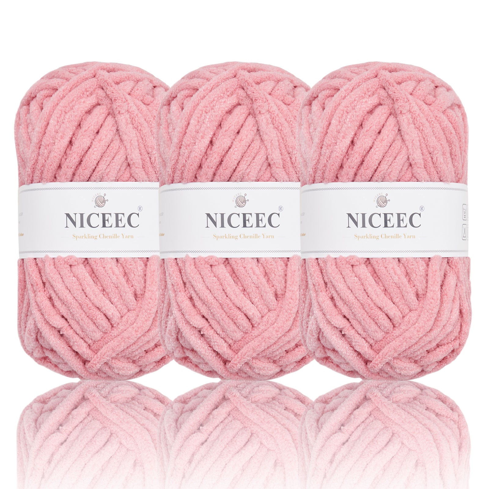 NICEEC - 3 madejas de hilo de chenilla brillante, suave, para tejer a crochet, mantas, manualidades y manualidades - Largo total: 3 x 50 m (3 x 55 yardas, 100 g x 3) 