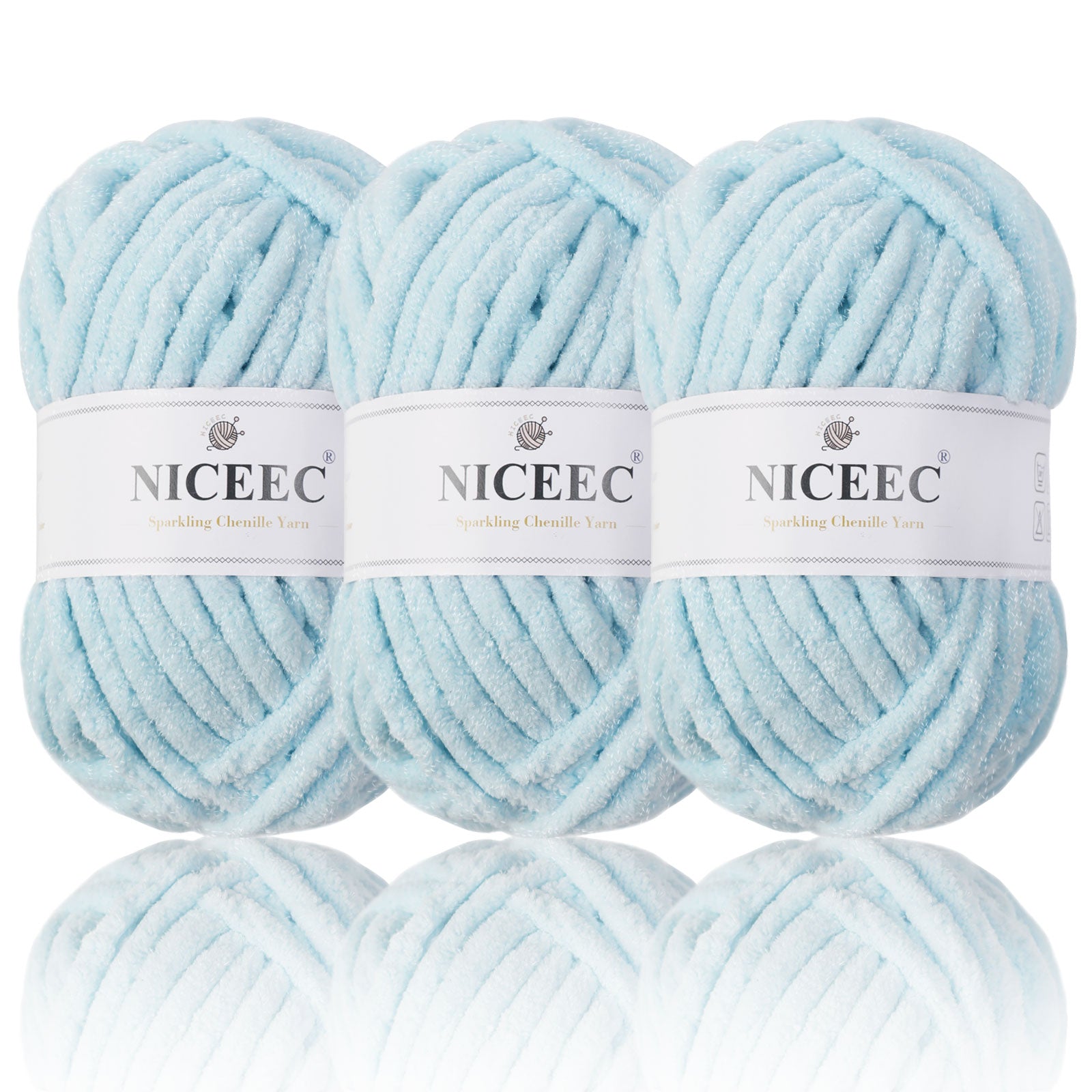 NICEEC - 3 madejas de hilo de chenilla brillante, suave, para tejer a crochet, mantas, manualidades y manualidades - Largo total: 3 x 50 m (3 x 55 yardas, 100 g x 3) 