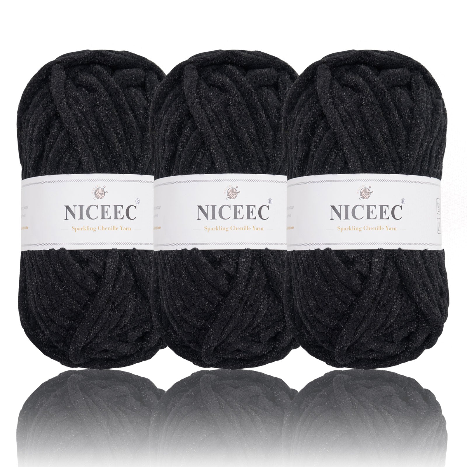 NICEEC - 3 madejas de hilo de chenilla brillante, suave, para tejer a crochet, mantas, manualidades y manualidades - Largo total: 3 x 50 m (3 x 55 yardas, 100 g x 3) 