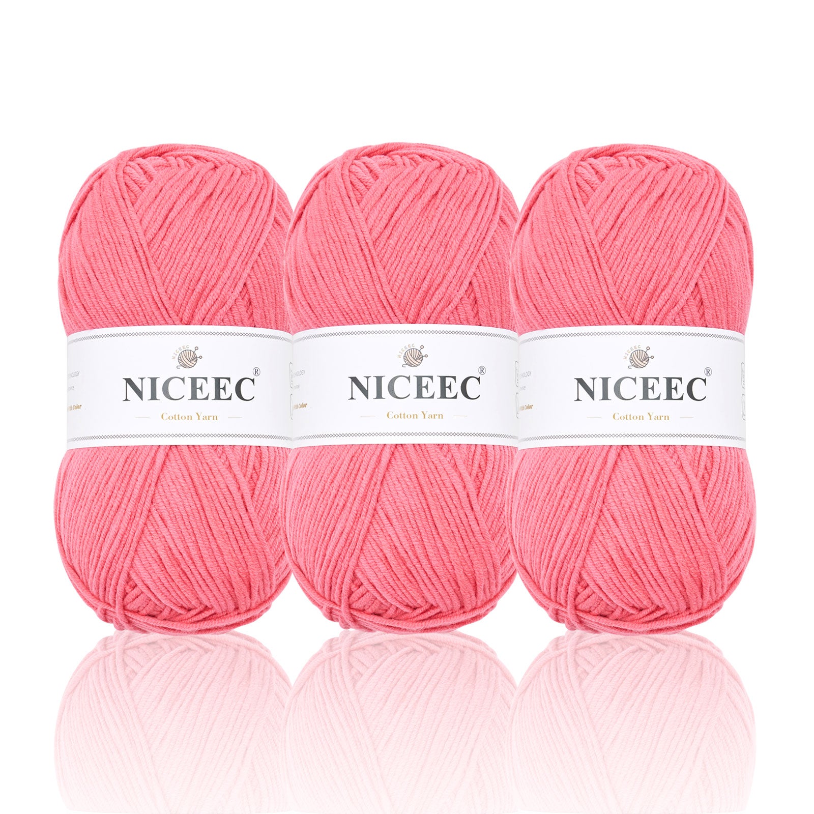 NICEEC 3 Skeins Soft Cotton Yarn 5ply Baby Cotton Yarn for Knitting Crochet Baby Weight Yarn Cotton Blend Yarn Total Length 3×220m(3×240 yds,100g×3)