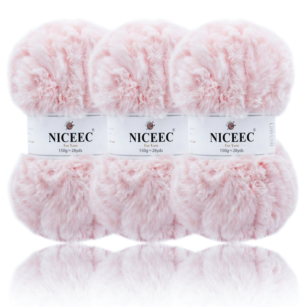 NICEEC 3 Skeins Chunky Fur Yarn - Super Soft Faux Fur, Fluffy & Fuzzy, Eyelash Yarn for Crochet & Knitting (84yds/15.9oz)