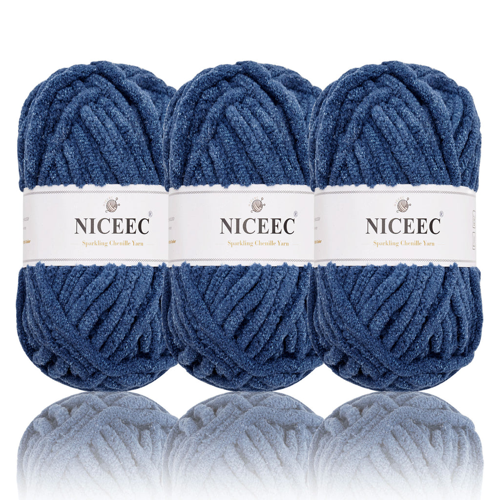 NICEEC - 3 madejas de hilo de chenilla brillante, suave, para tejer a crochet, mantas, manualidades y manualidades - Largo total: 3 x 50 m (3 x 55 yardas, 100 g x 3) 