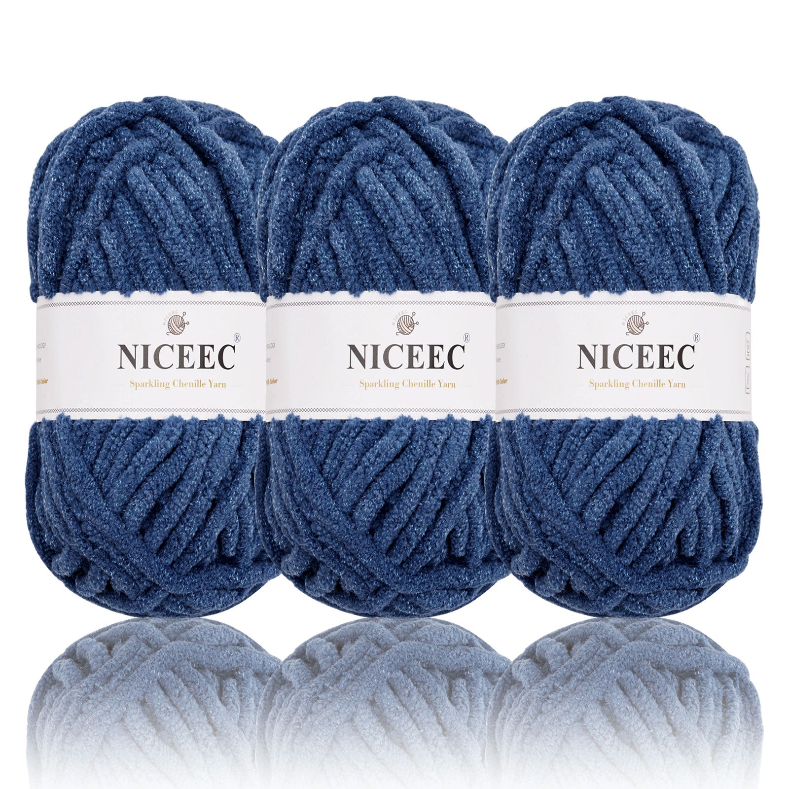 NICEEC - 3 madejas de hilo de chenilla brillante, suave, para tejer a crochet, mantas, manualidades y manualidades - Largo total: 3 x 50 m (3 x 55 yardas, 100 g x 3) 