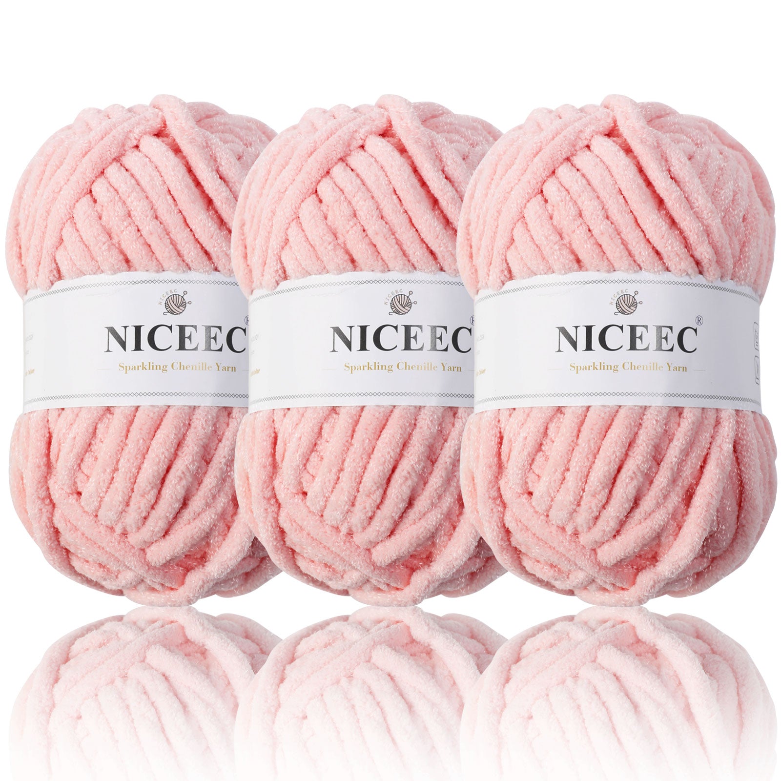 NICEEC - 3 madejas de hilo de chenilla brillante, suave, para tejer a crochet, mantas, manualidades y manualidades - Largo total: 3 x 50 m (3 x 55 yardas, 100 g x 3) 