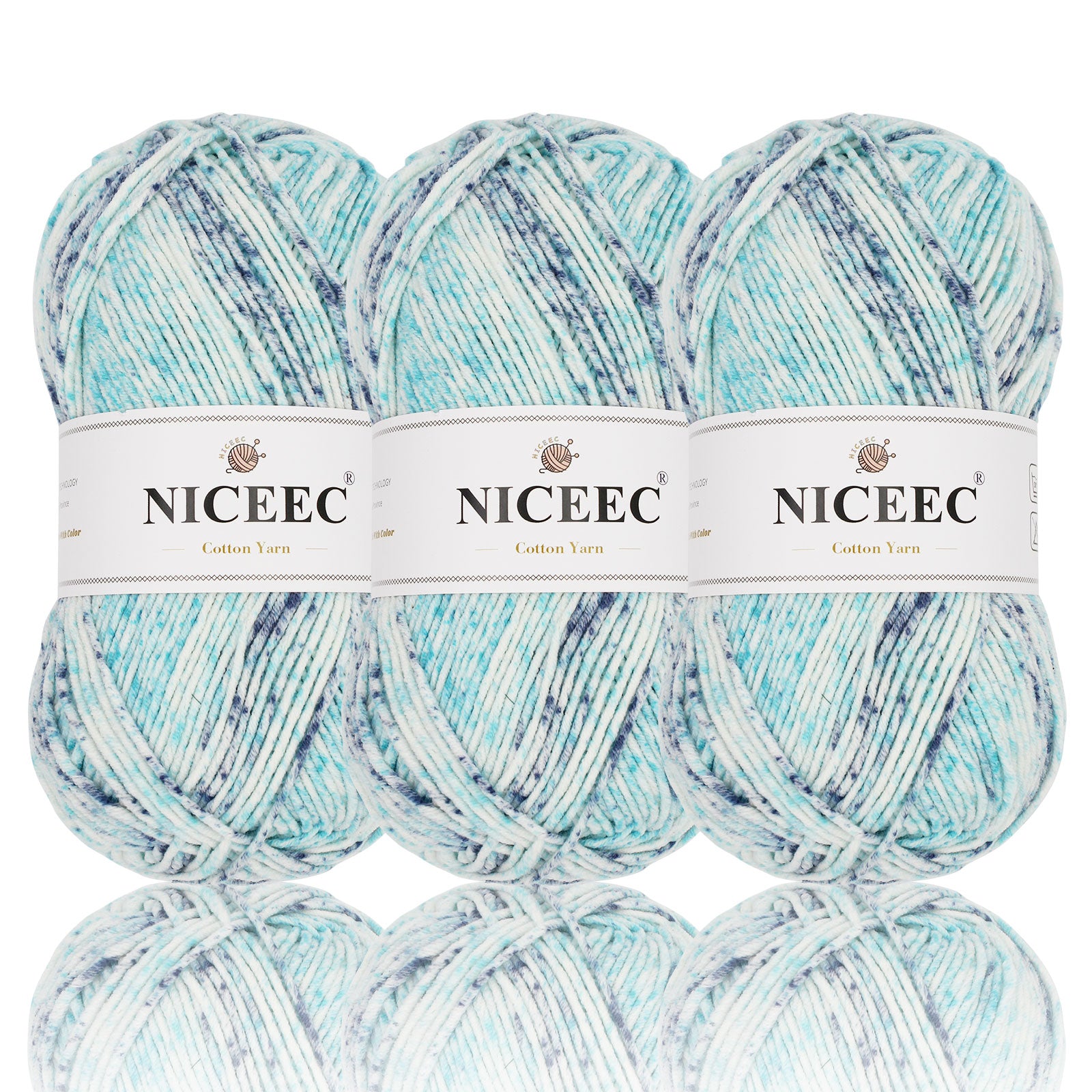 NICEEC 3 Skeins Soft Cotton Yarn 5ply Baby Cotton Yarn for Knitting Crochet Baby Weight Yarn Cotton Blend Yarn Total Length 3×220m(3×240 yds,100g×3)