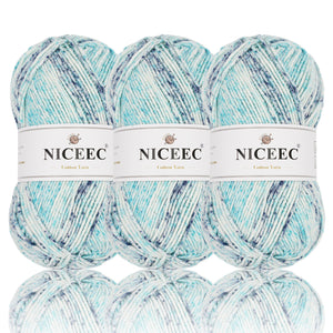 NICEEC 3 Skeins Soft Cotton Yarn 5ply Baby Cotton Yarn for Knitting Crochet Baby Weight Yarn Cotton Blend Yarn Total Length 3×220m(3×240 yds,100g×3)