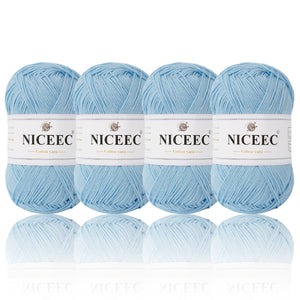 NICEEC 4 Skeins Soft Baby Yarn 100% Cotton Yarn for Crochet Knitting 4 Ply Yarn Blanket Yarn for DIY Craft Fingering Weight Yarn Total Length 4×175yds/4×50g