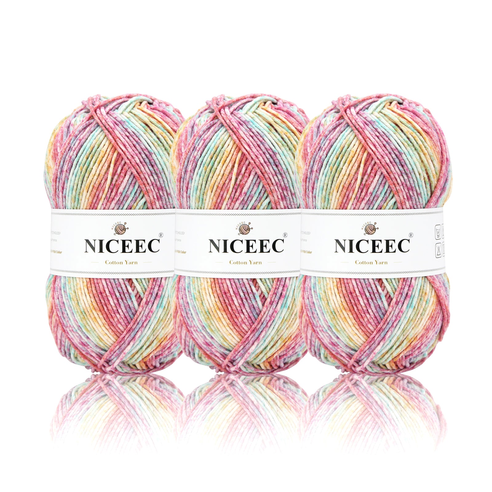 NICEEC 3 Skeins Soft Cotton Yarn 5ply Baby Cotton Yarn for Knitting Crochet Baby Weight Yarn Cotton Blend Yarn Total Length 3×220m(3×240 yds,100g×3)