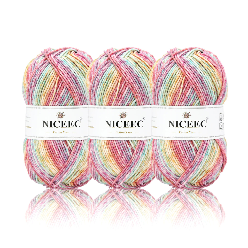 NICEEC - 3 madejas de hilo de algodón suave de 5 capas para bebé, ideal para tejer y crochet. Hilo de mezcla de algodón para bebé. Longitud total: 3 x 220 m (3 x 240 yardas, 100 g x 3). 