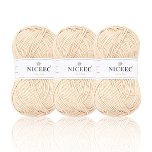 NICEEC 3 Skeins Soft Cotton Yarn 5ply Baby Cotton Yarn for Knitting Crochet Baby Weight Yarn Cotton Blend Yarn Total Length 3×220m(3×240 yds,100g×3)
