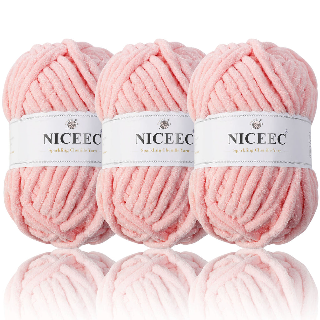 NICEEC - 3 madejas de hilo de chenilla brillante, suave, para tejer a crochet, mantas, manualidades y manualidades - Largo total: 3 x 50 m (3 x 55 yardas, 100 g x 3) 